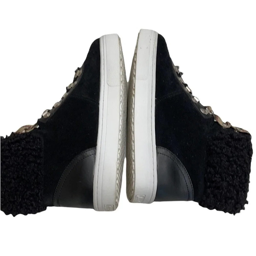 Sam Edelman Luther Suede and Faux Shearling High Top Sneaker SZ 9 Black